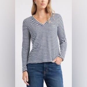 Garnet Hill Organic Cotton Striped‎ Top in Navy and White S